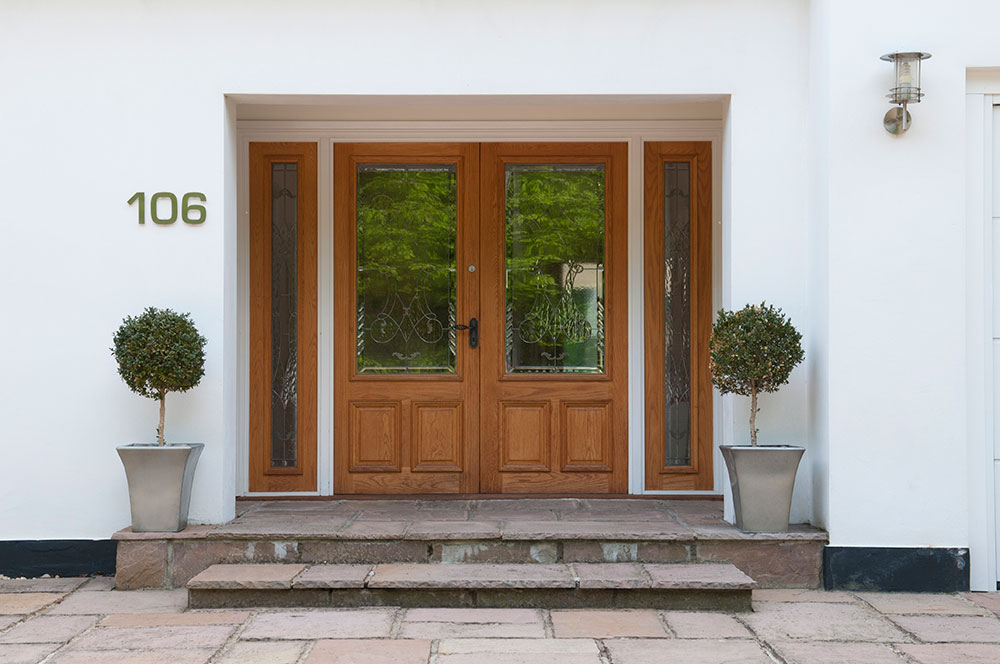 double brown front doors on property