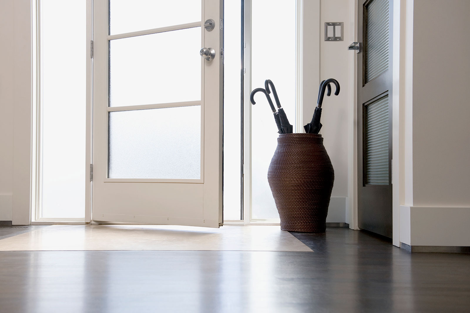 new entrance door with umbrella stand inside